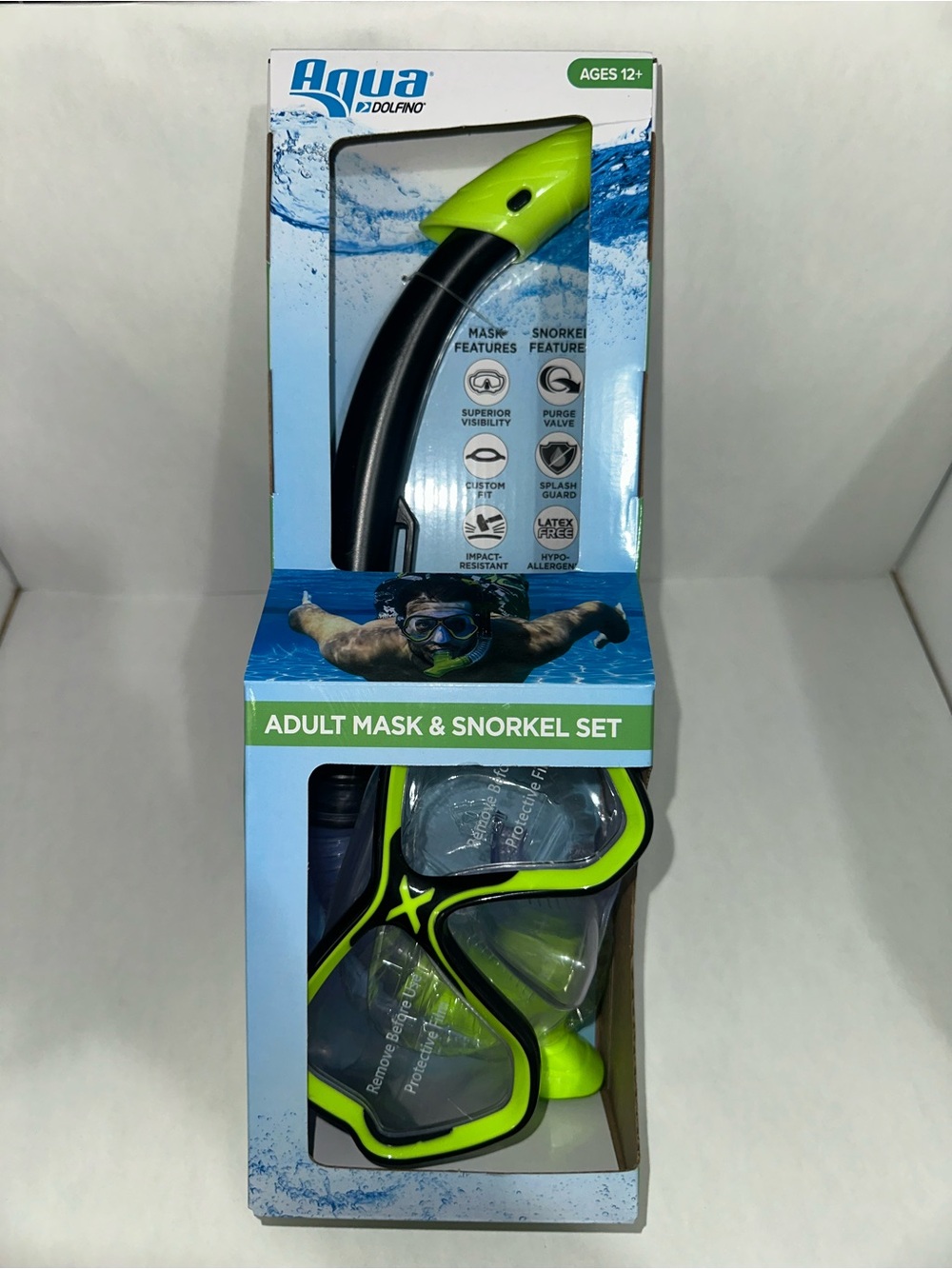 Aqua Dolfino Adult Mask & Snorkel Set Green Black Ages 12+